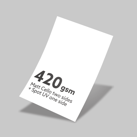 420gsm Matt Cello Two Sides + Spot UV One Side 420gsm Matt Cello Two Sides + Spot UV One Side